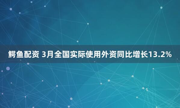 鳄鱼配资 3月全国实际使用外资同比增长13.2%