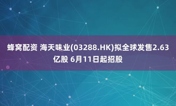 蜂窝配资 海天味业(03288.HK)拟全球发售2.63亿股 6月11日起招股