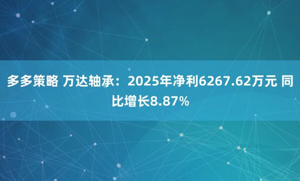 多多策略 万达轴承:2025年净利6267.62万元 同比增长8.87%